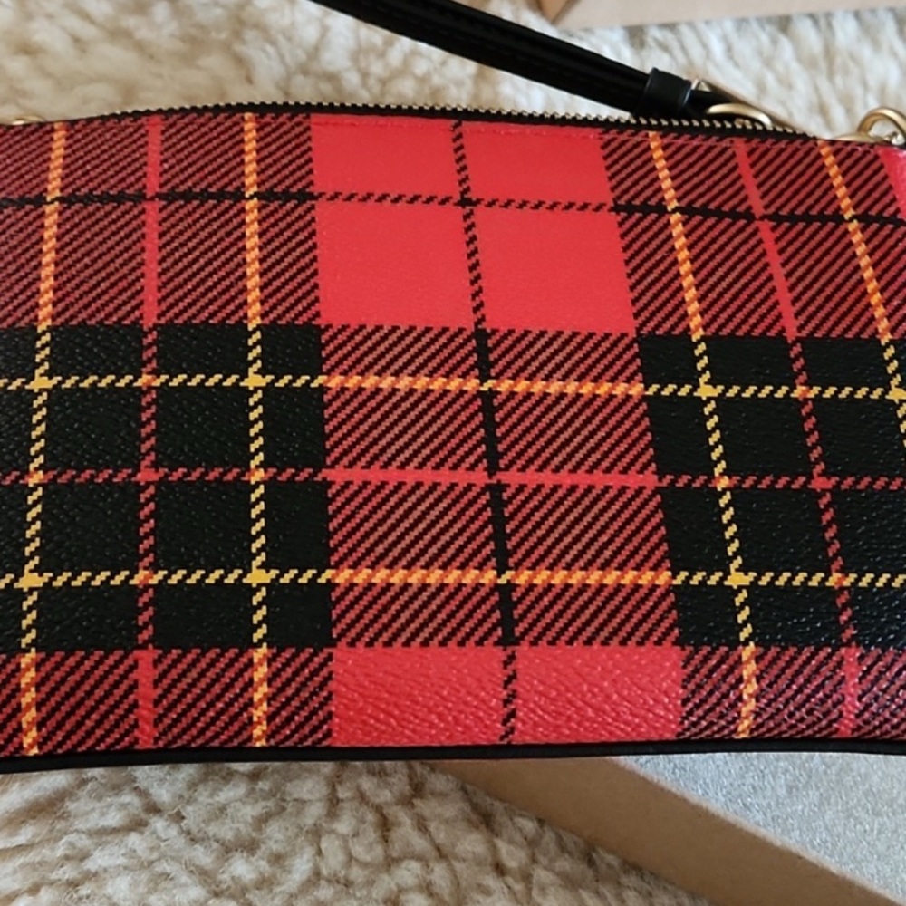 Coach Red Plaid Leather Wristlet Wallet - Picture 7 of 10